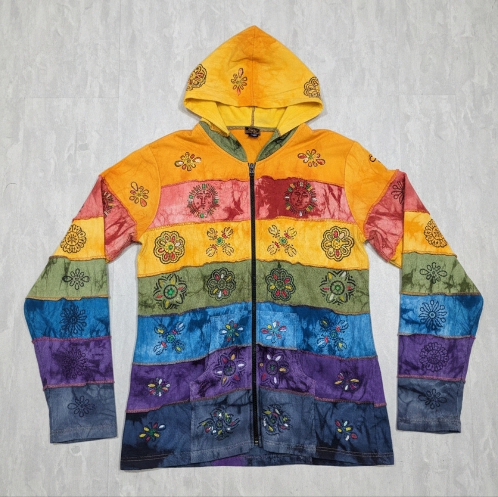 Rising International Rainbow Patchwork‎ Hoodie Boho 4X